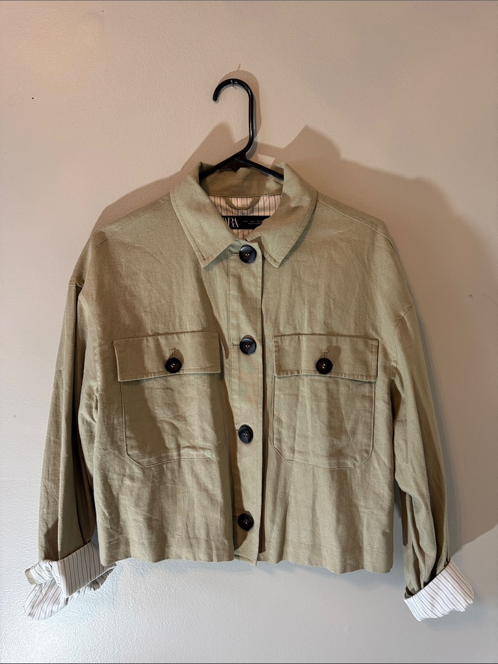 Zara Tan Utility Crop Jacket with Button Pockets